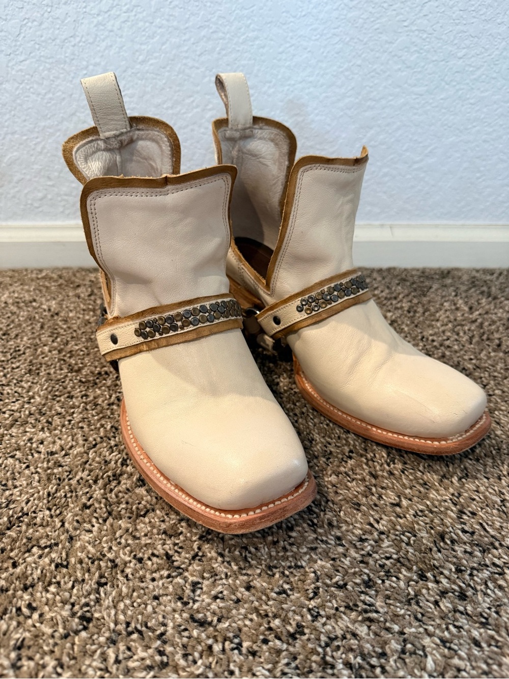 Freebird by Steven Cream Leather Studded Western Booties